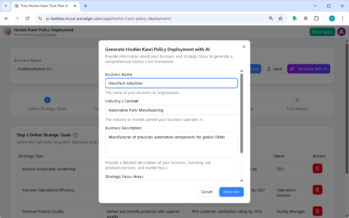 Master Strategic Goals: Use Visual Paradigm’s AI Hoshin Kanri Tool